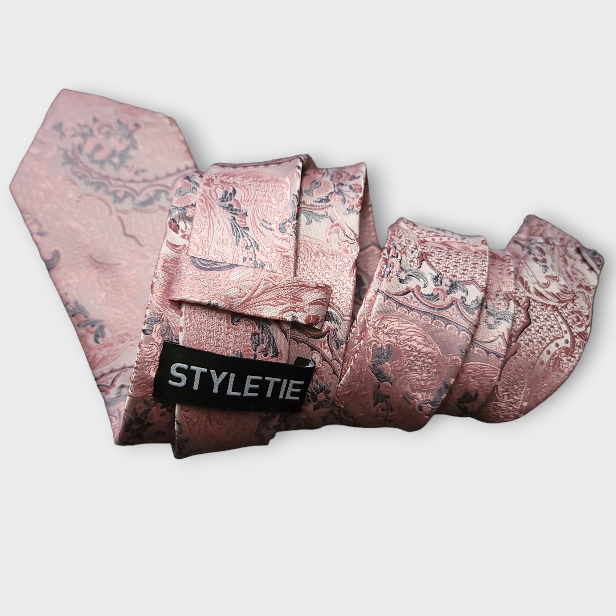 Pink Floral Silk Tie Pocket Square Cufflink Set