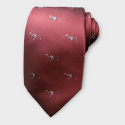 Burgundy Puppy Dog Print Silk Tie Pocket Square Cufflink Set