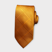 Gold Orange Plaid Silk Tie Pocket Square Cufflink Set