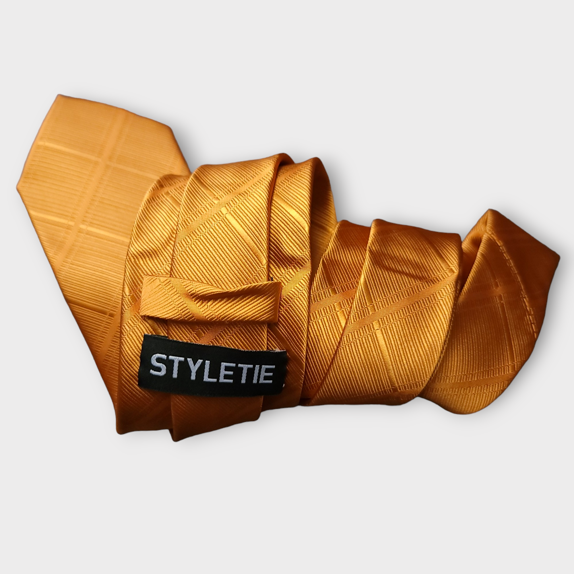Gold Orange Plaid Silk Tie Pocket Square Cufflink Set