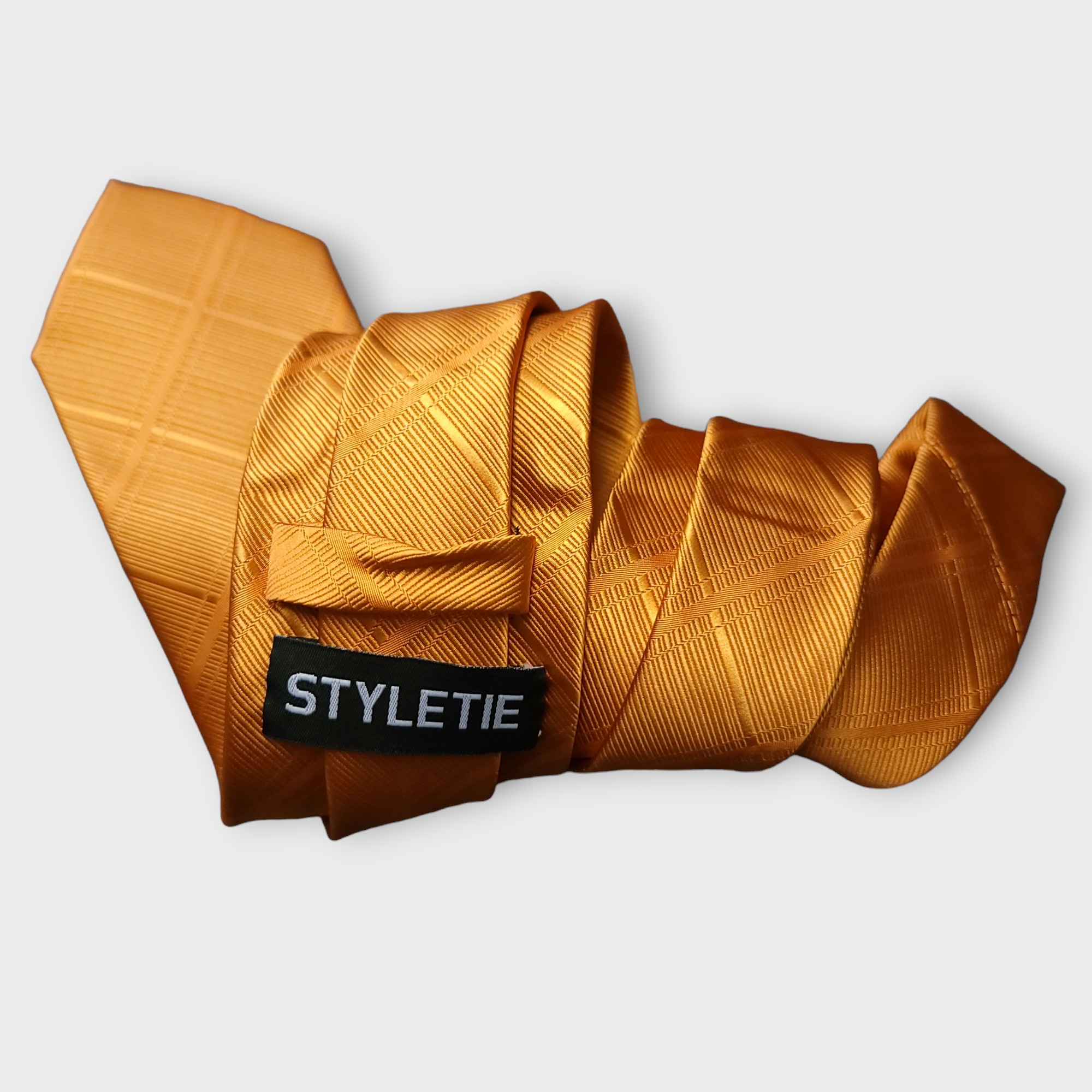 Orange Plaid Silk Tie Pocket Square Cufflink Set