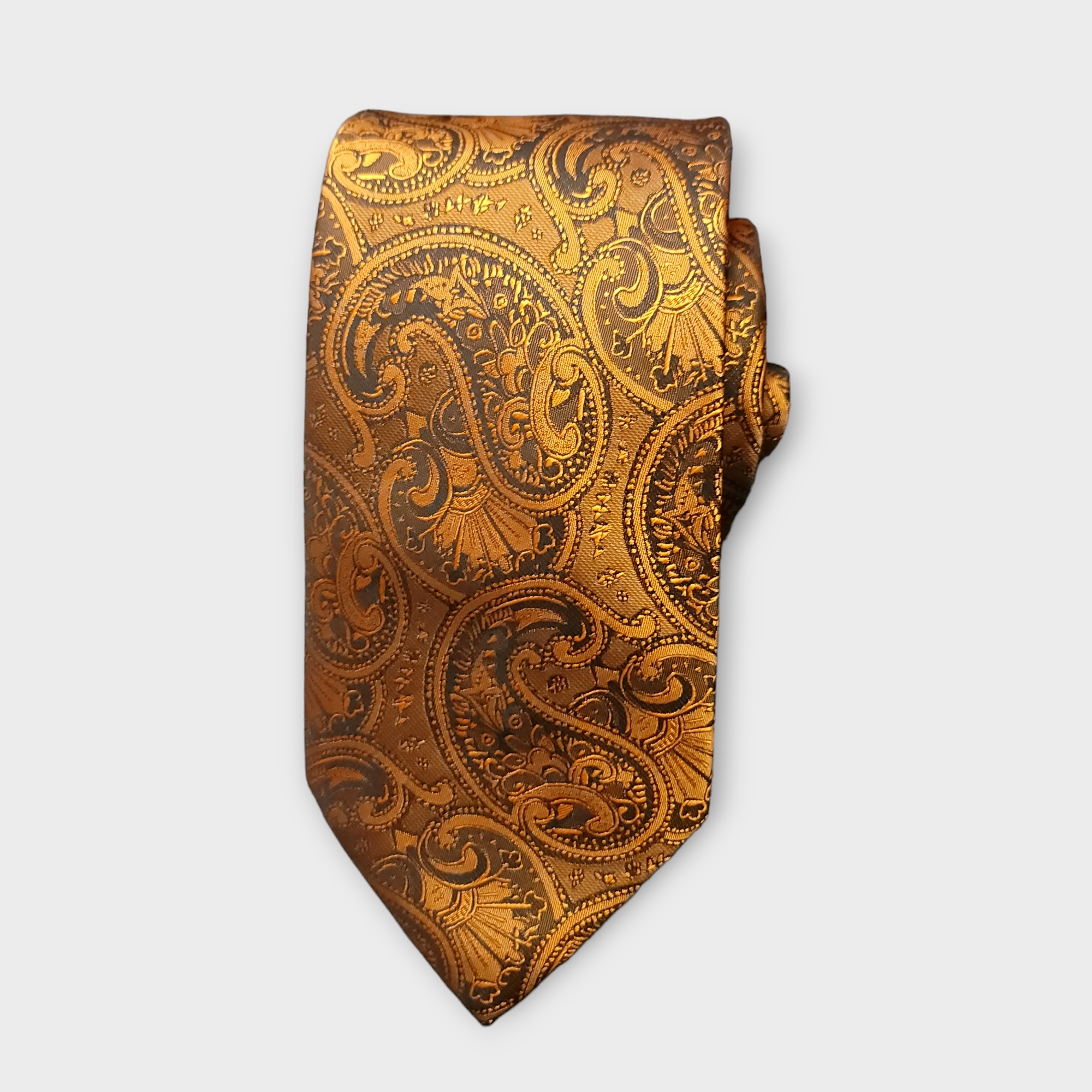 Orange Brown Jacquare Woven Silk Tie Pocket Square Cufflink Set