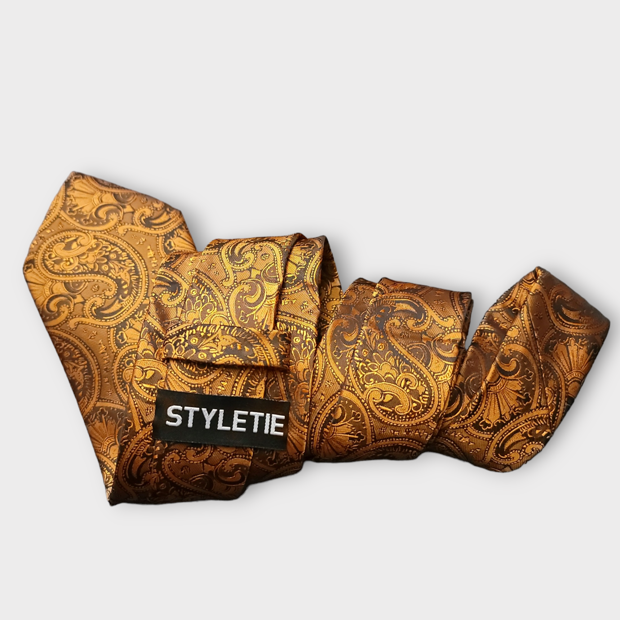 Orange Brown Jacquare Woven Silk Tie Pocket Square Cufflink Set