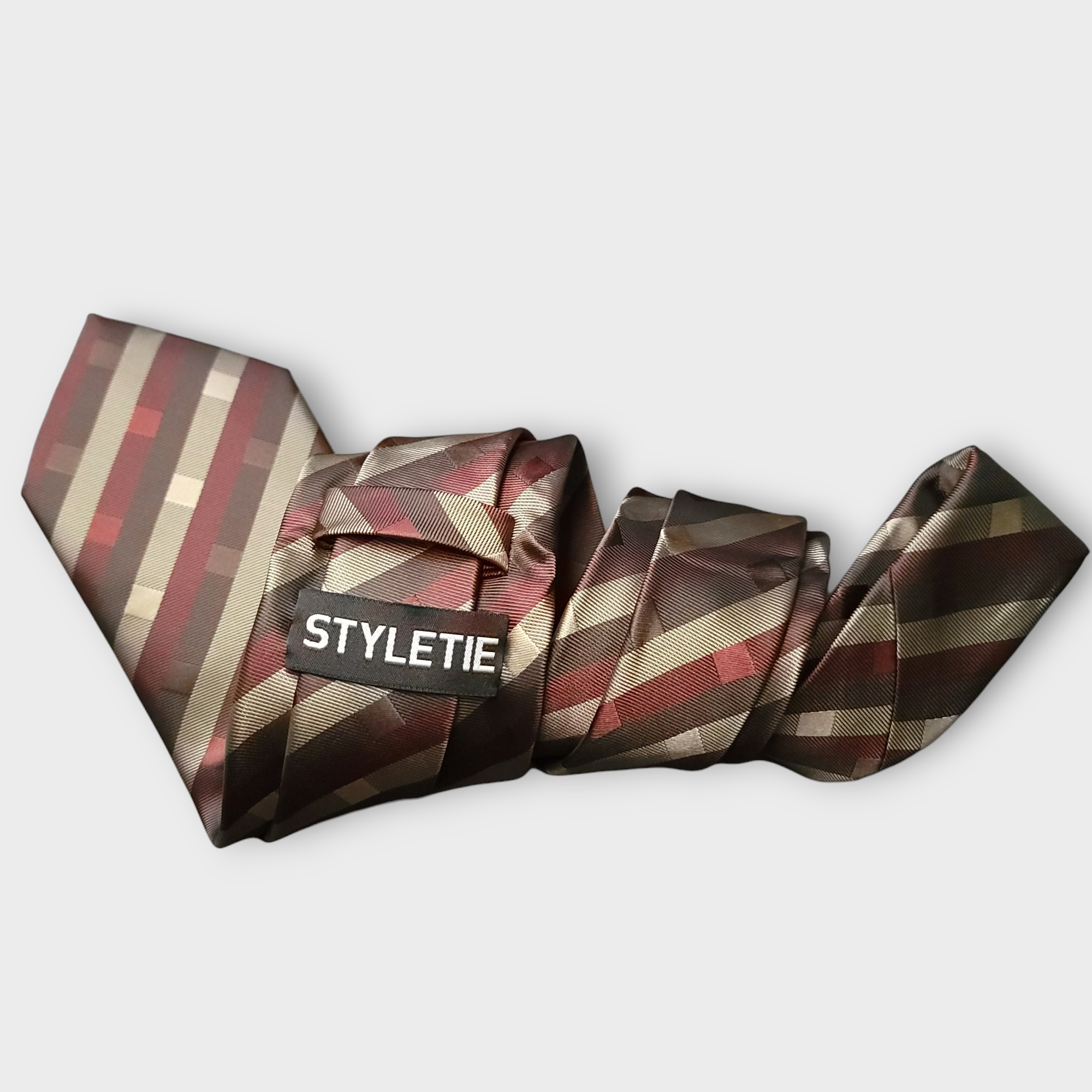Brown Striped Silk Tie Pocket Square Cufflink Set