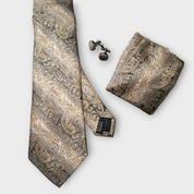Yellow Brown Paisley Silk Tie Pocket Square Cufflinks Set jw
