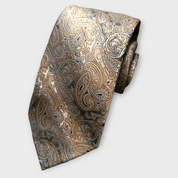 Yellow Brown Paisley Silk Tie Pocket Square Cufflinks Set jw