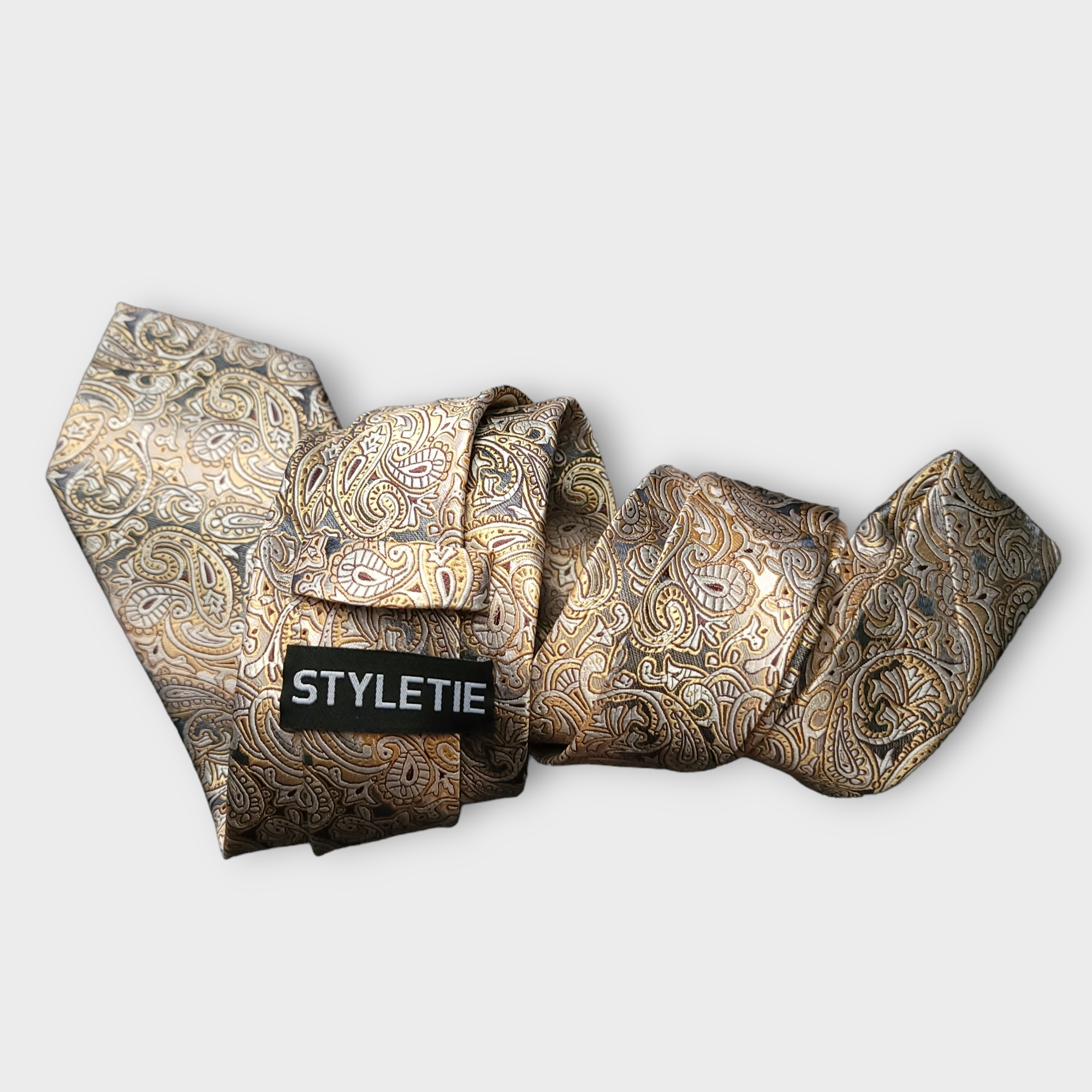 Yellow Brown Paisley Silk Tie Pocket Square Cufflinks Set jw