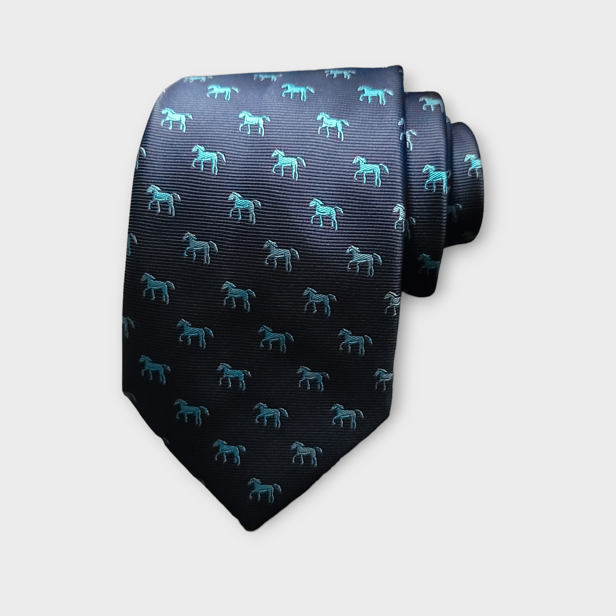 Navy Blue Horse Pattern Silk Tie Pocket Square Cufflink Set