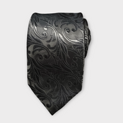 Extra Long Black Floral Tie Pocket Square Cufflink Set