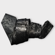 Extra Long Black Floral Tie Pocket Square Cufflink Set