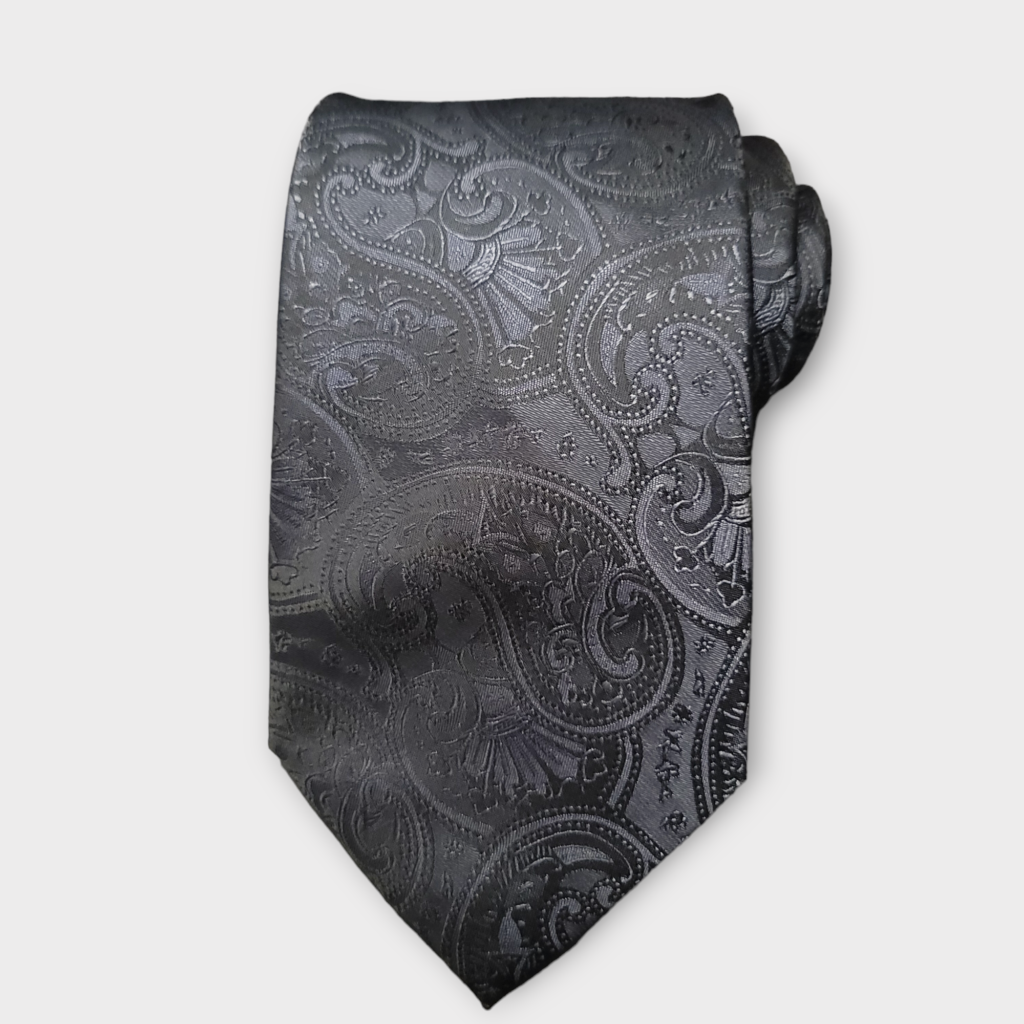 Extra Long Black Paisley Tie Pocket Square Cufflink Set