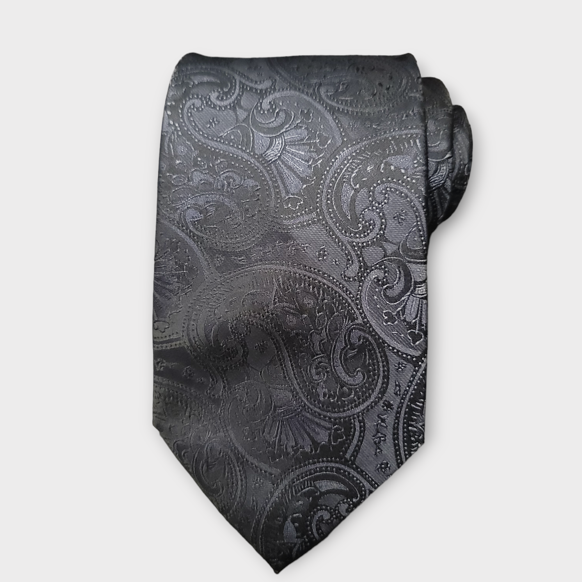 Black Paisley Silk Tie Pocket Square Cufflinks Clip Flower Lapel Pin Set