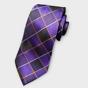 Purple Plaid Silk Tie Pocket Square Cufflink Set
