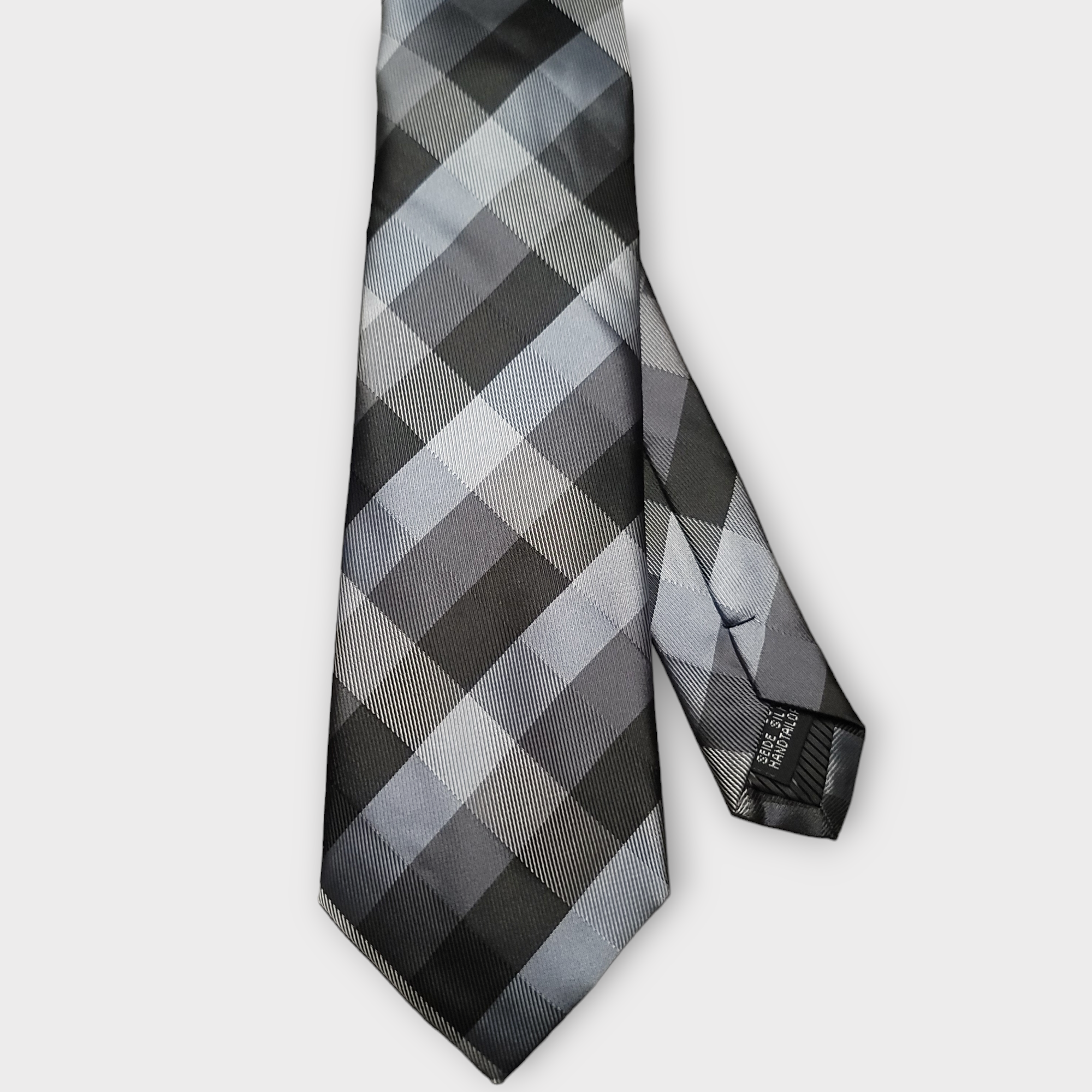 Black Gray Plaid Silk Tie
