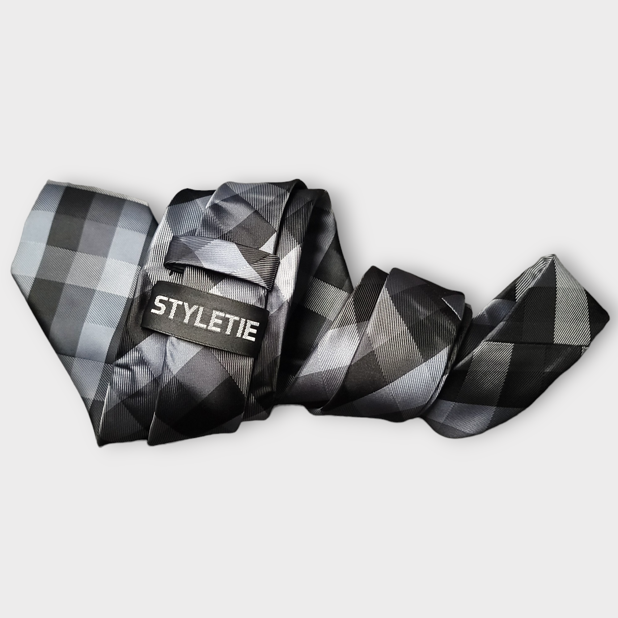 Black Gray Plaid Silk Tie