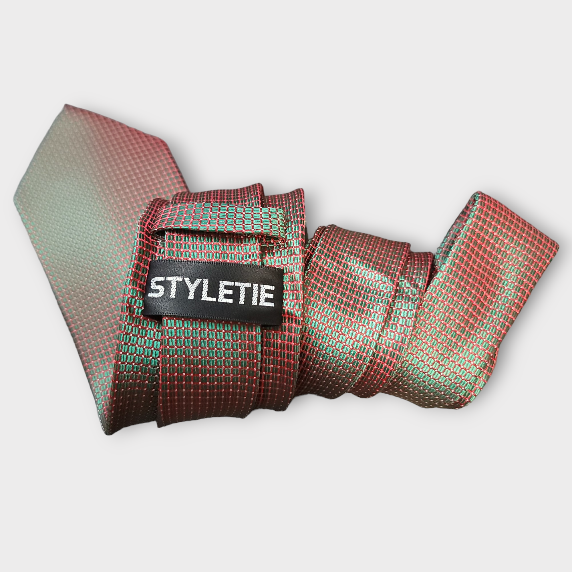 Green Red Solid Novelty Silk Tie Pocket Square Cufflink Set