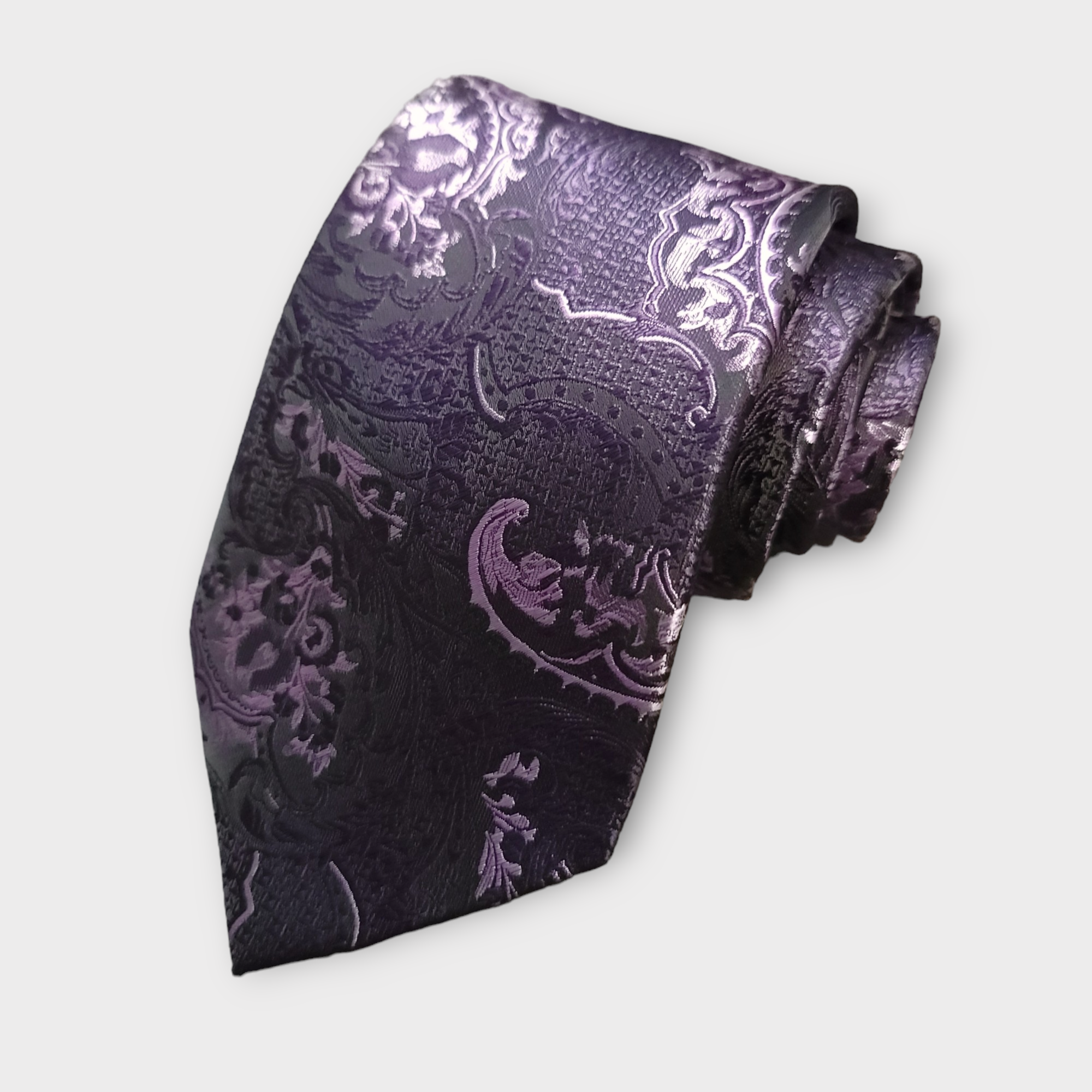 Purple Flower Silk Tie Pocket Square Cufflink Set