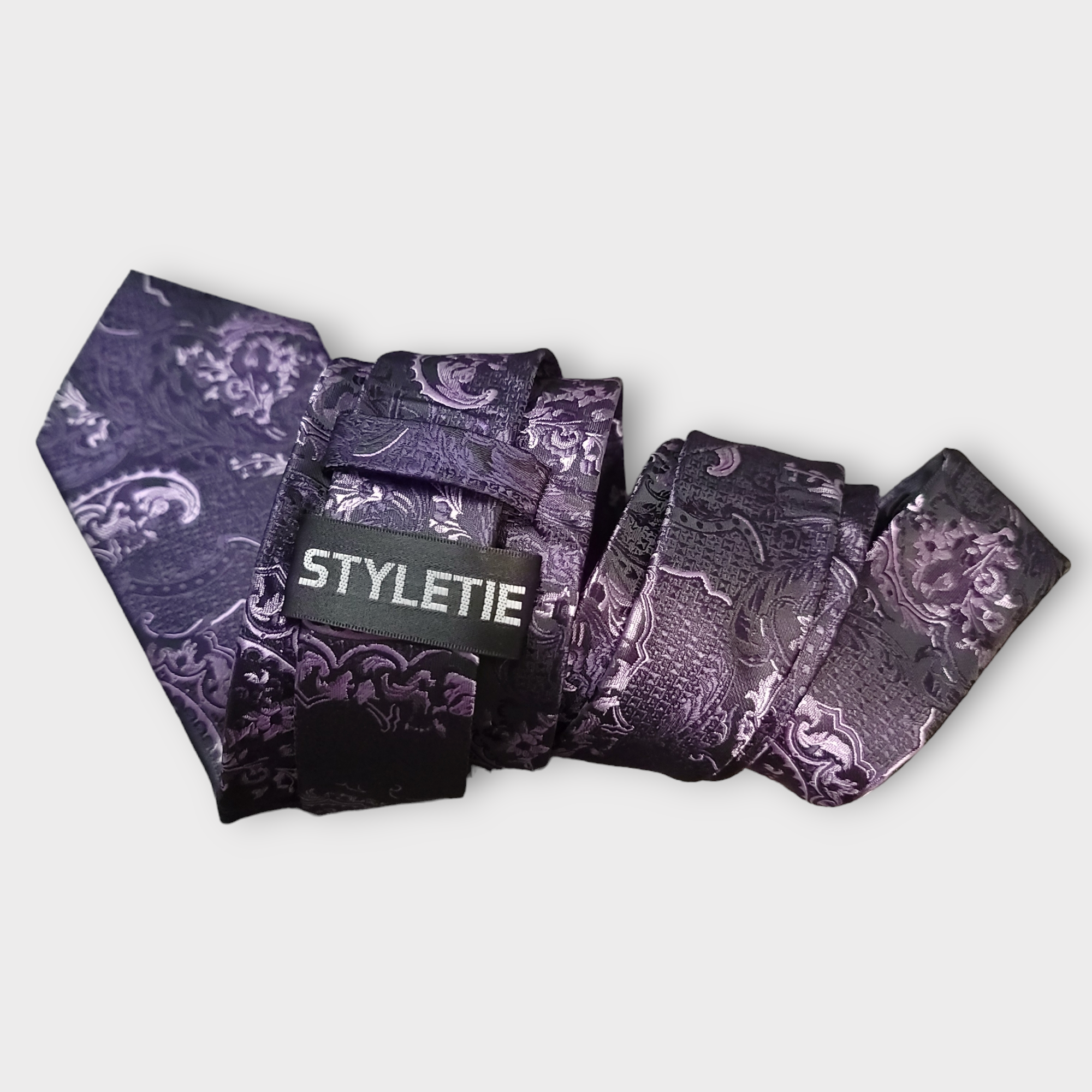 Purple Flower Silk Tie Pocket Square Cufflink Set