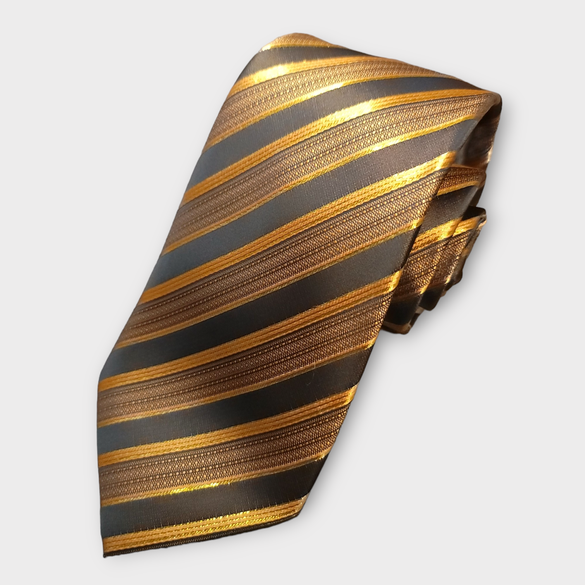 Black Gold Stripe Silk Tie Pocket Square Cufflink Set