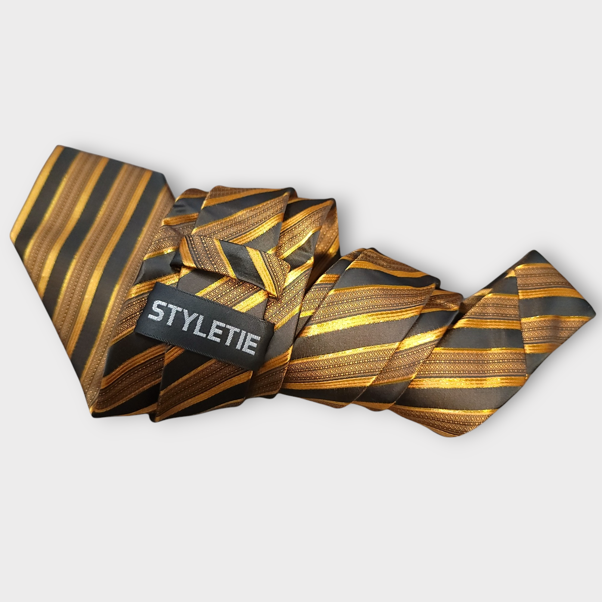 Black Gold Stripe Silk Tie Pocket Square Cufflink Set