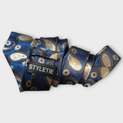 Black Royal Blue Peacock Feather Silk Tie Pocket Square Cufflink Set
