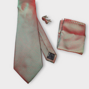 Green Red Solid Novelty Silk Tie Pocket Square Cufflink Set