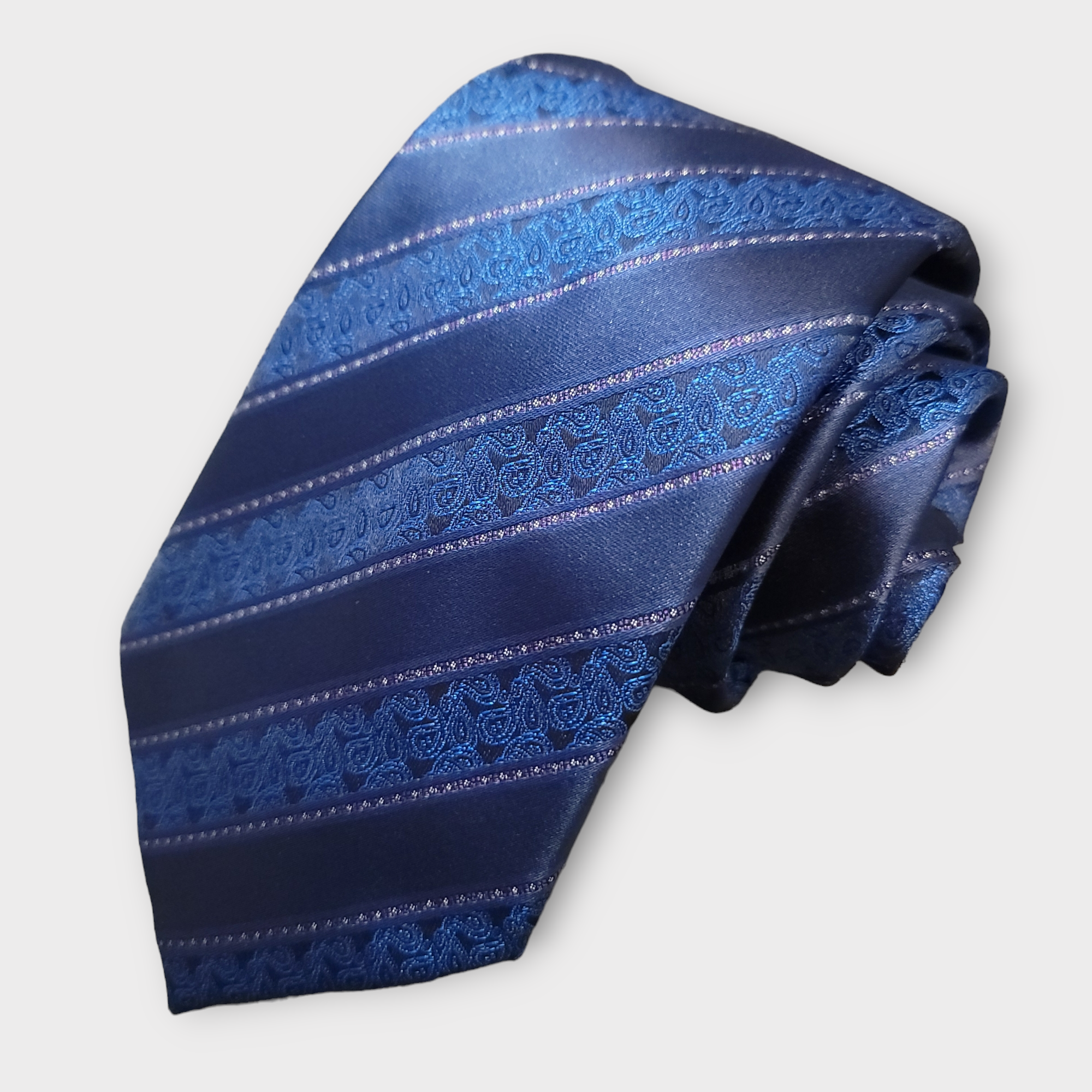 Navy Blue Striped Silk Tie Pocket Square Cufflink Set