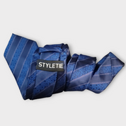 Navy Blue Striped Silk Tie Pocket Square Cufflink Set