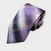 Purple Plaid Silk Tie Pocket Square Cufflink Set