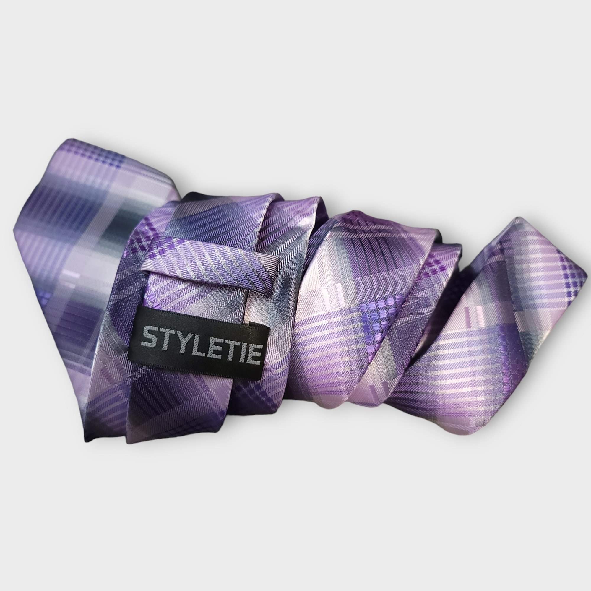 Purple Plaid Silk Tie Pocket Square Cufflink Set
