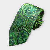 Green Black Silk Tie Pocket Square Cufflink Set