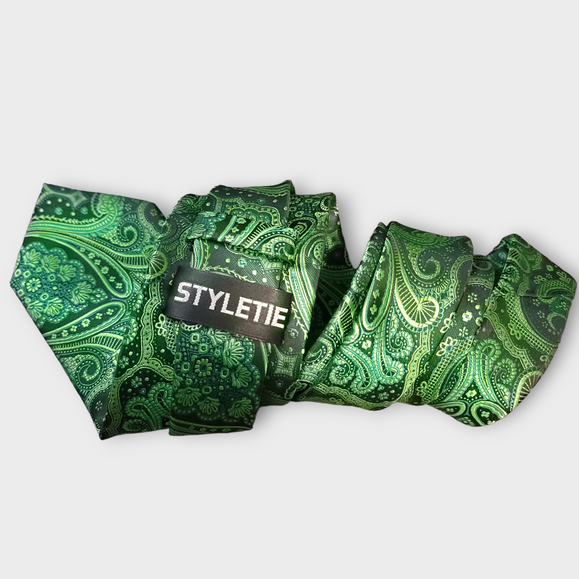 Green Black Silk Tie Pocket Square Cufflink Set