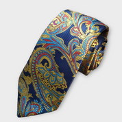Yellow Blue Red Paisley Silk Tie Pocket Square Cufflink Set