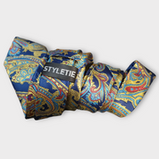 Yellow Blue Red Paisley Silk Tie Pocket Square Cufflink Set