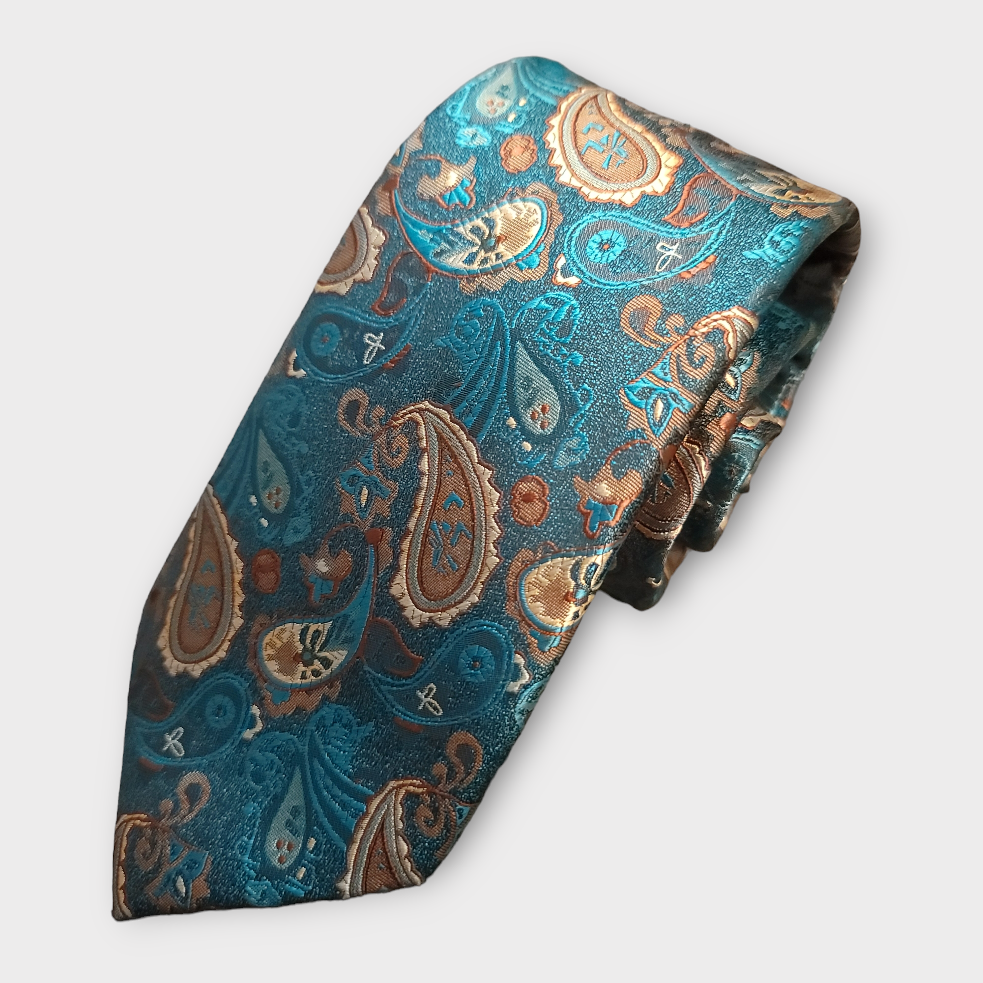 Classic Pocket Square Tie Green Brown Paisley 3.4" Silk