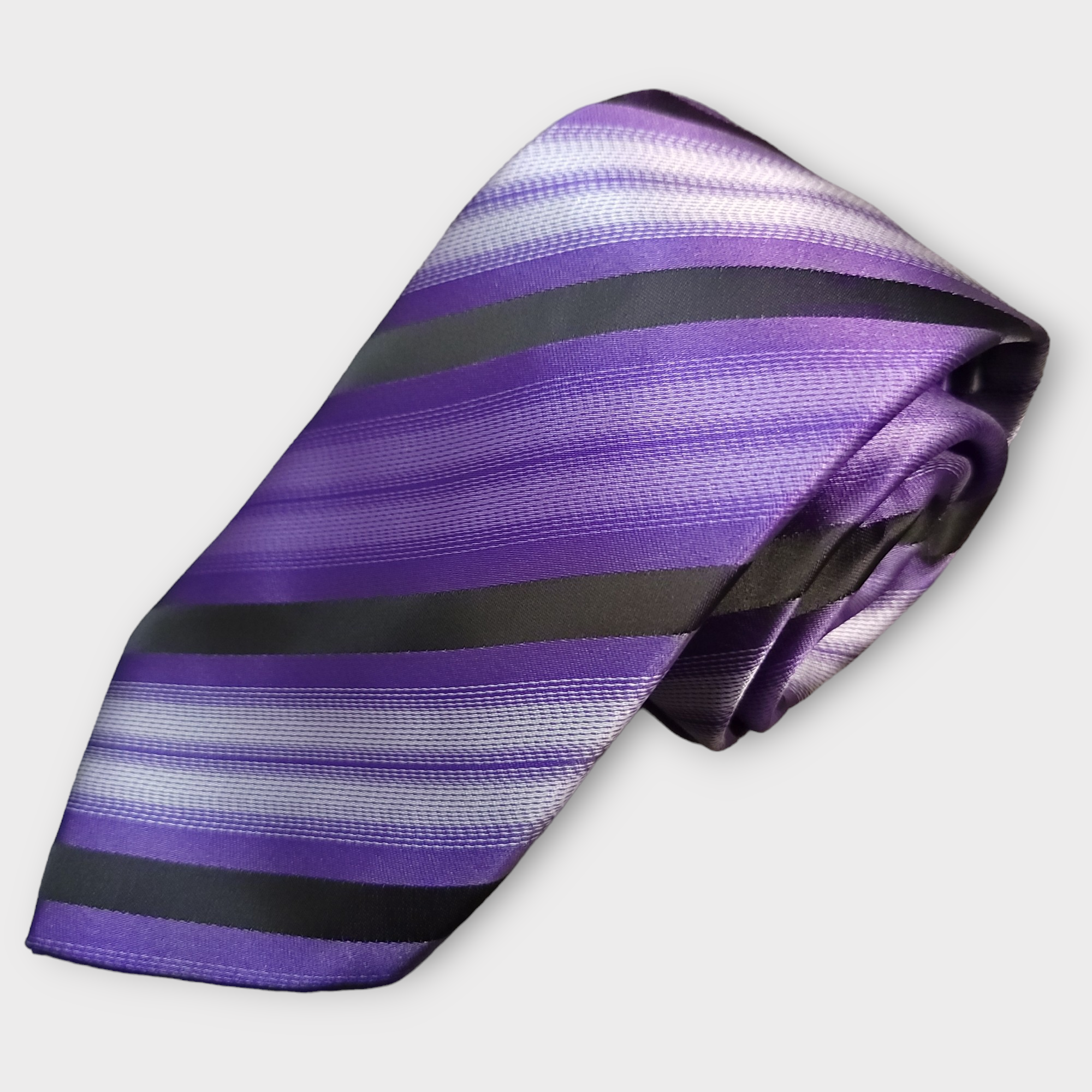 Black Purple Stripe Silk Tie Pocket Square Cufflink Set