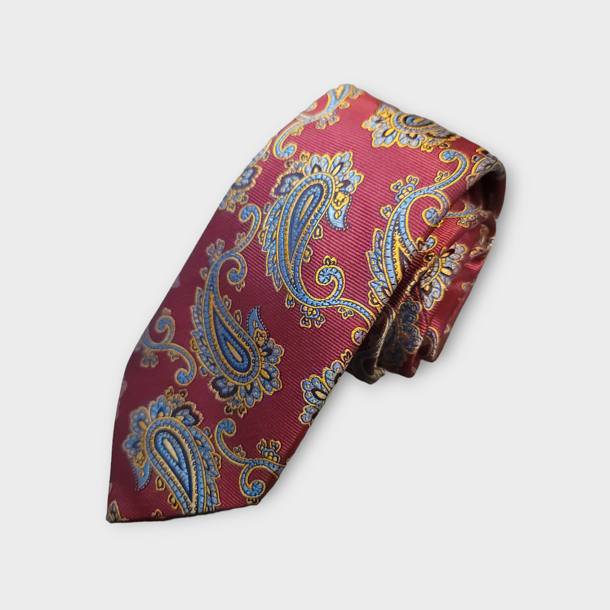 Burgundy Blue Paisley Silk Tie Pocket Square Cufflink Set