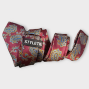 Burgundy Blue Paisley Silk Tie Pocket Square Cufflink Set