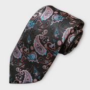 Black Blue Paisley Silk Tie Pocket Square Cufflink Set