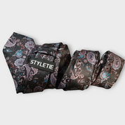 Black Blue Paisley Silk Tie Pocket Square Cufflink Set
