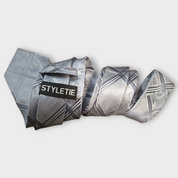 Plaid Gray Silver Silk Tie Pocket Square Cufflink Set