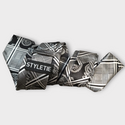 Black White Plaid Paisley Silk Tie Pocket Square Cufflink Set