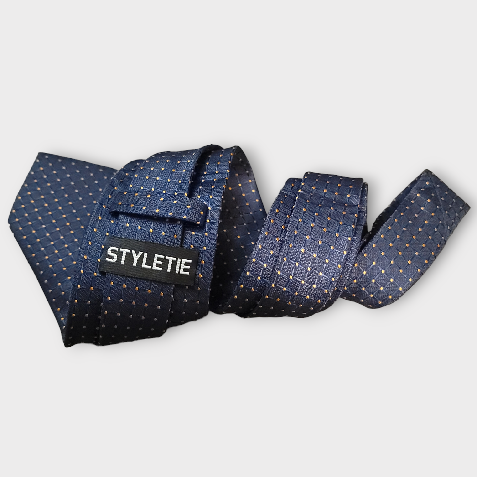 Blue Polka Dot Plaid Silk Tie Pocket Square Cufflinks Set