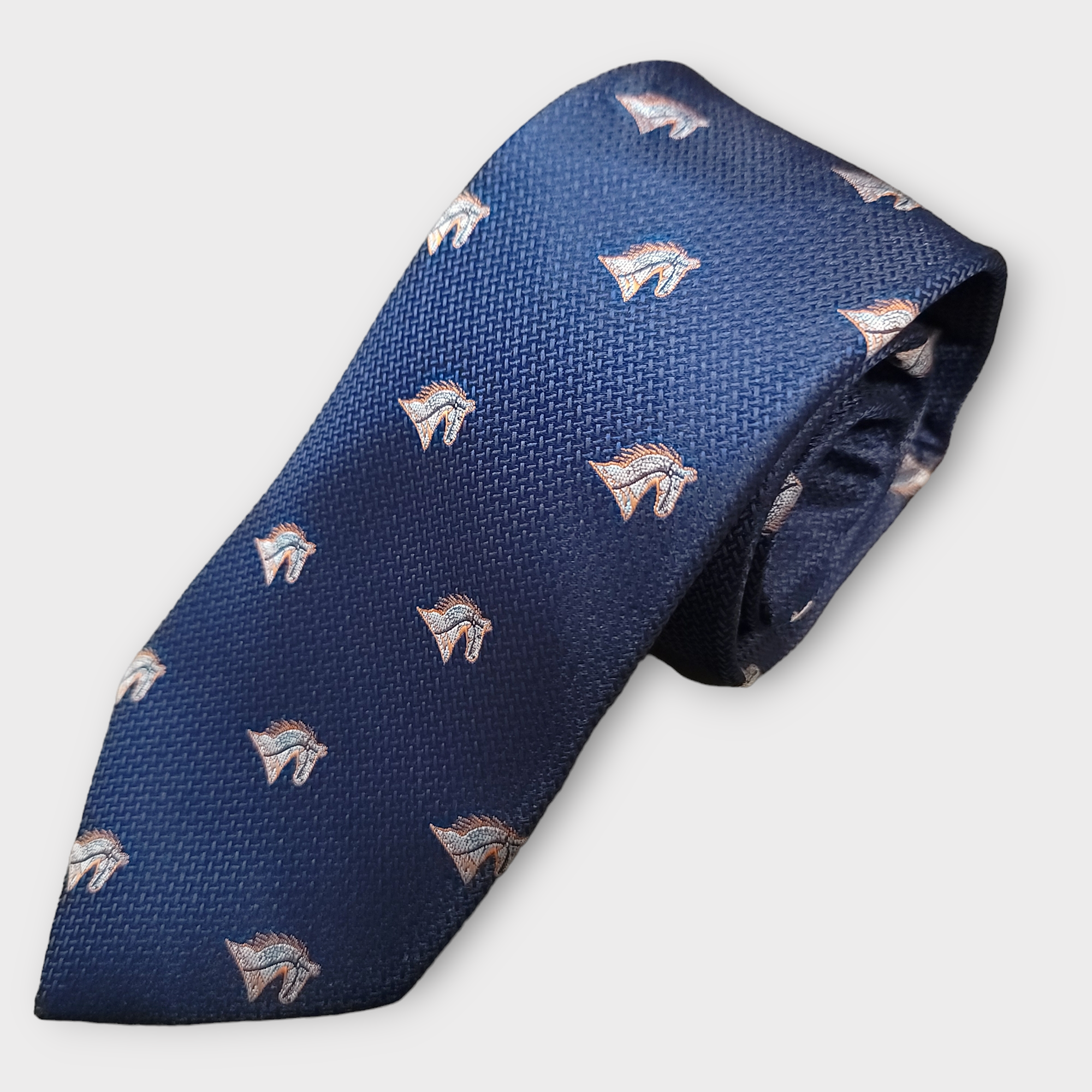 Navy Blue Horse Silk Tie Pocket Square Cufflink Set
