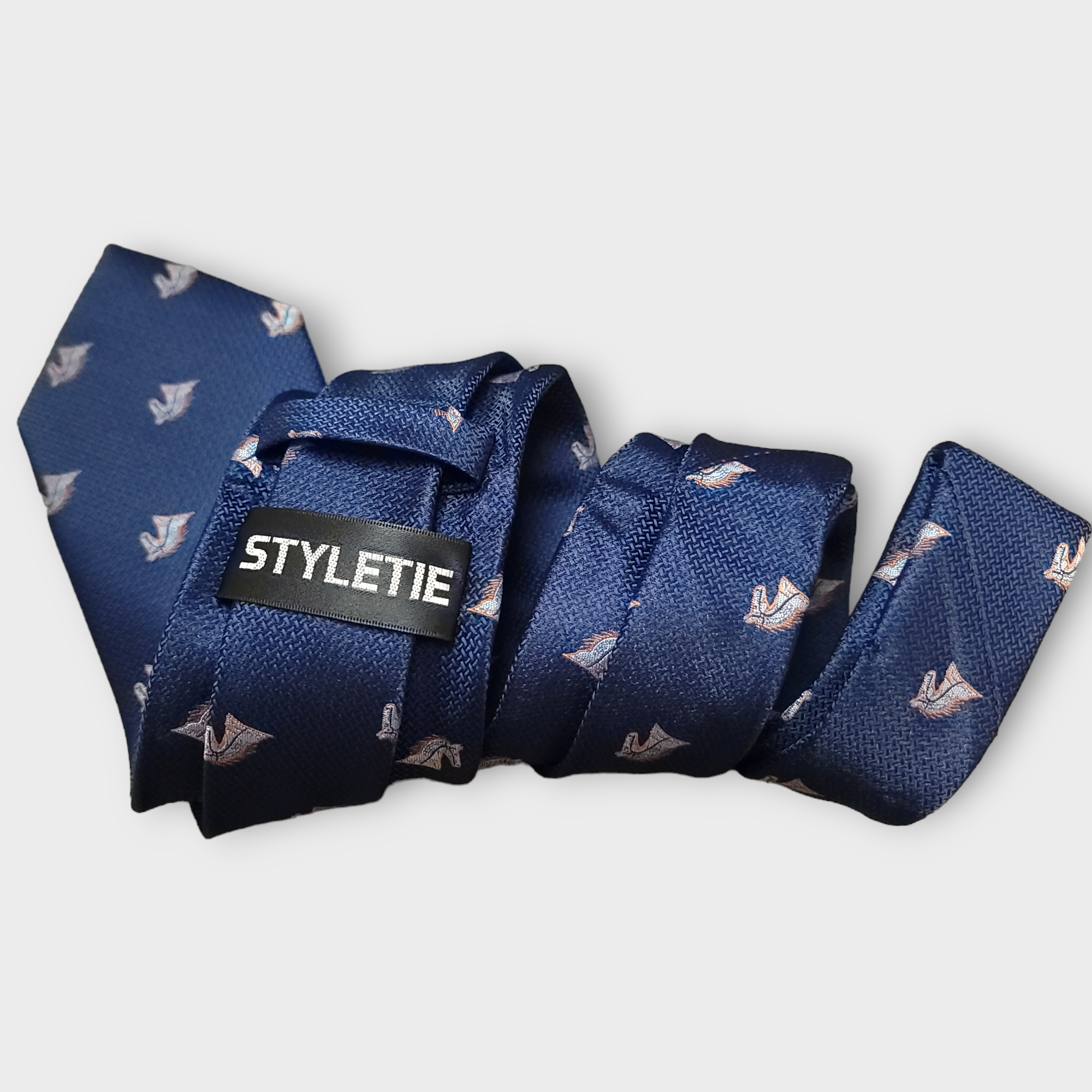 Navy Blue Horse Silk Tie Pocket Square Cufflink Set