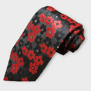 Black Red Floral Silk Tie Pocket Square Set