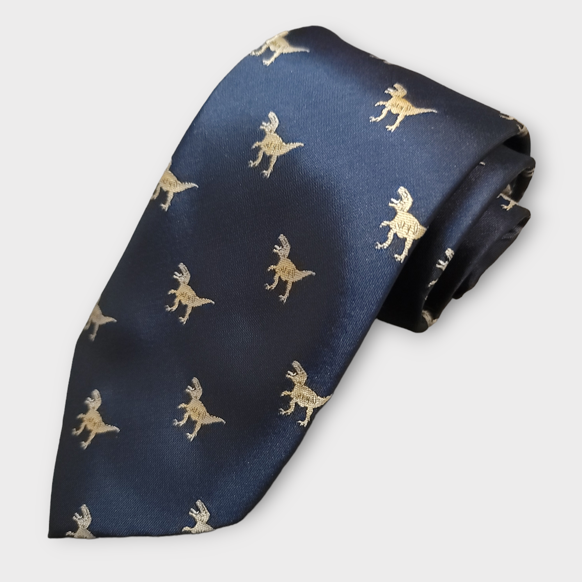 Blue Dinosaur Pattern Silk Tie Pocket Square Cufflinks Set