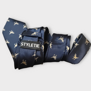 Blue Dinosaur Pattern Silk Tie Pocket Square Cufflinks Set