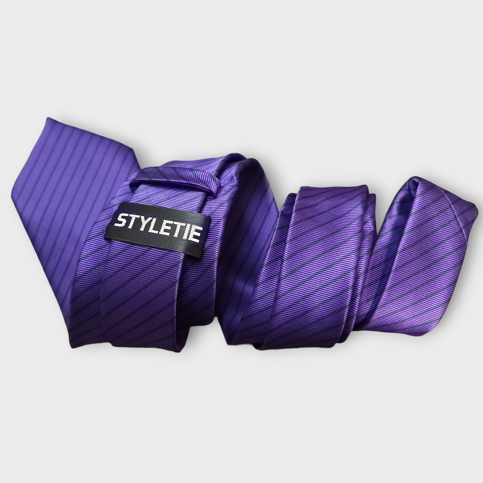 Purple Stripe Silk Tie Pocket Square Cufflink Set