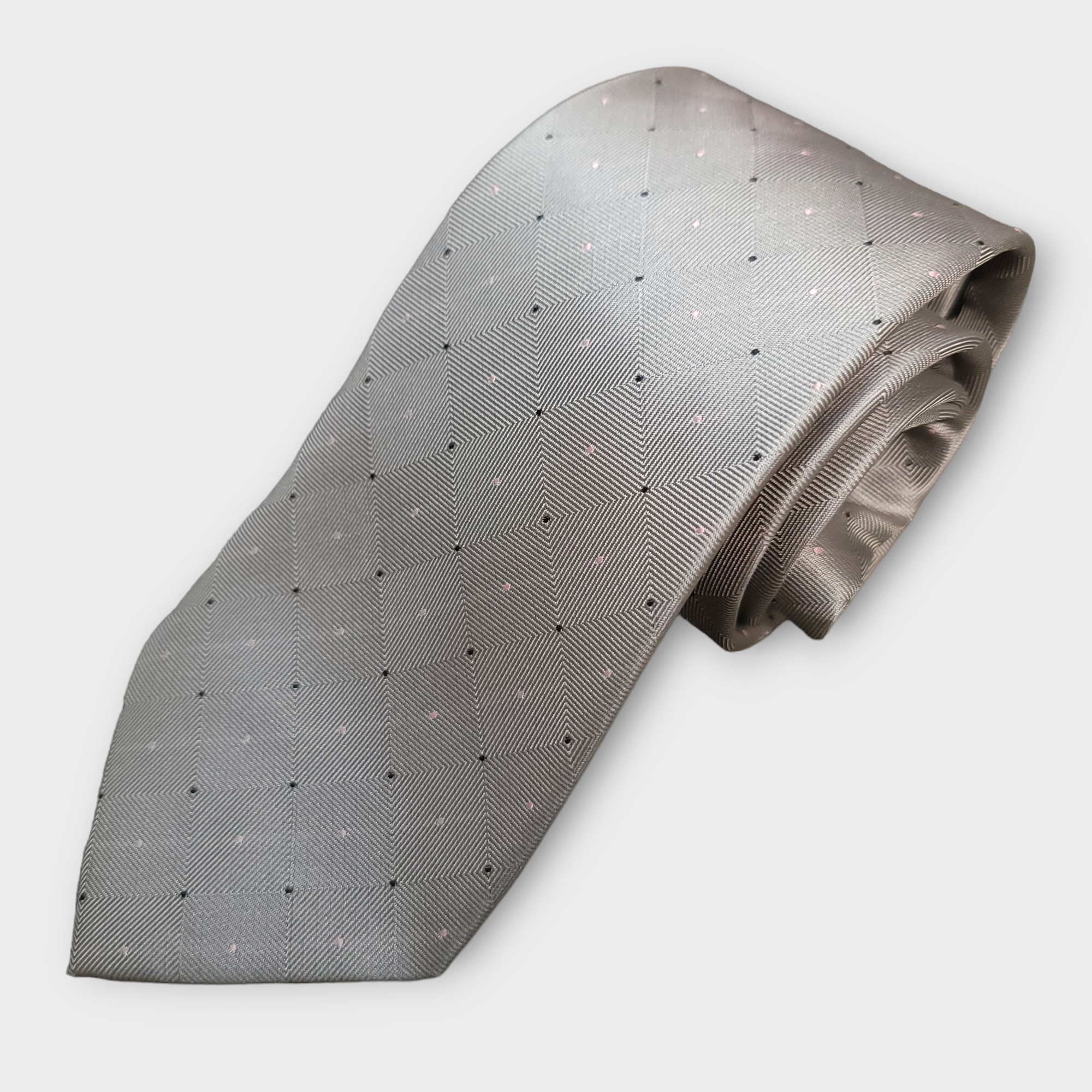 Gray Plaid Dot Silk Tie Pocket Square Cufflink Set